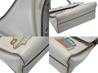 Prada Robot Monochrome Chain Shoulder Bag Saffiano Leather Ivory Silver — view 7