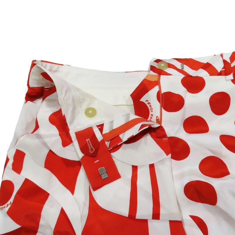 2014 Fendi Silk Slacks Tapered Pants Cropped Length Total Design 42 White Red