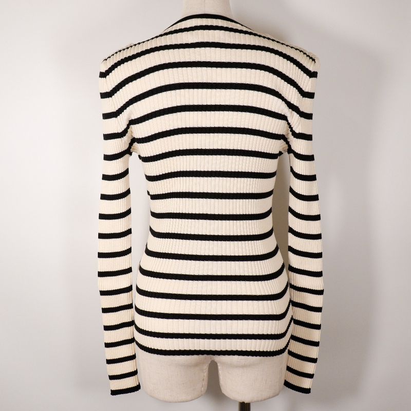 Chanel Coco Mark Striped 98P P10238v00445 Cotton White/black Women's Sweater