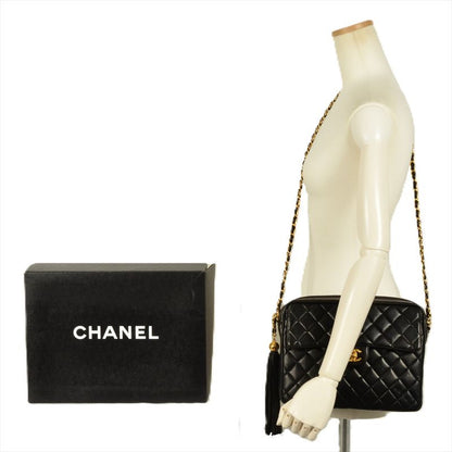 Chanel Matelasse Coco Mark Shoulder Bag Lambskin Black Gold Hardware Fringe