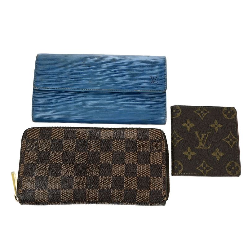 Louis Vuitton 3 Sets Of Wallets Monogram Damier Ebène Epi Leather Brown Blue
