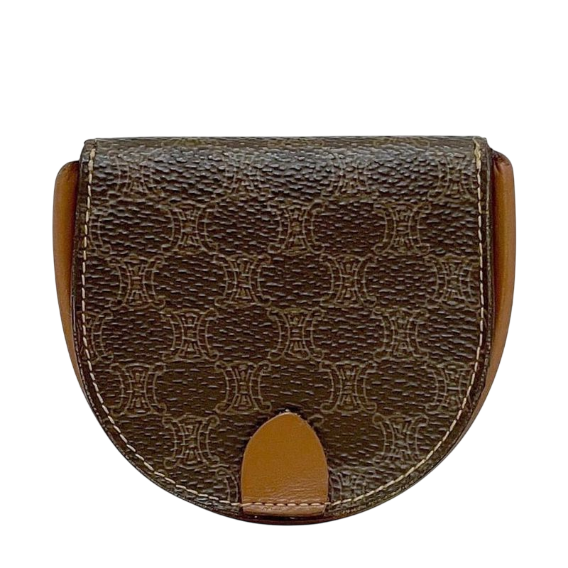 Celine Coin Case Brown Macadam Excellent Condition Coin Purse PVC Leather