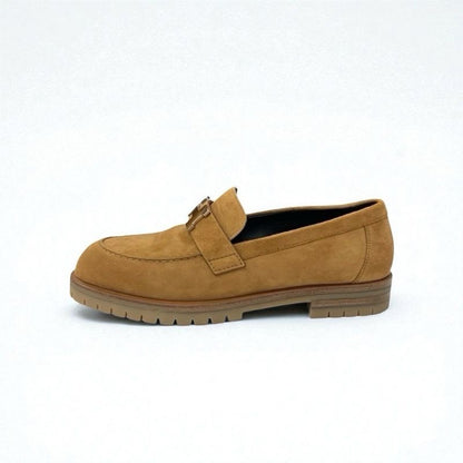 Hermes Faubourg Loafer Leather Shoes Suede Brown Silver Hhardware Moccasin Flat