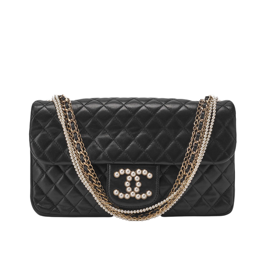 Chanel Shoulder Bag Matelasse Pearl Coco Mark Chain Shoulder Lambskin Black
