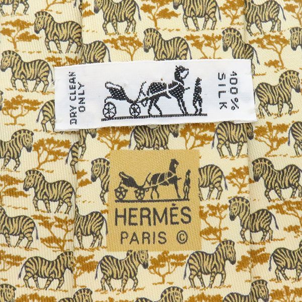 Hermes Tie Zebra 9cm (3.54in) Silk Beige and Multicolor Zebra Animal Print [box