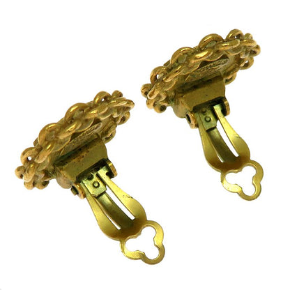 Chanel Vintage Guilloche Gold-Tone Earrings