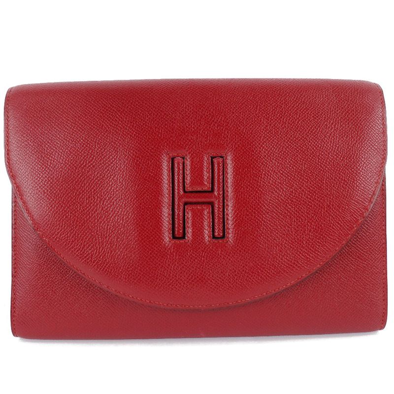 Hermes H Logo Vintage Vaux Epson Rouge Vif Red 0S Ladies Clutch Bag
