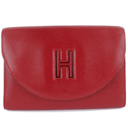 Hermes H Logo Vintage Vaux Epson Rouge Vif Red 0S Ladies Clutch Bag