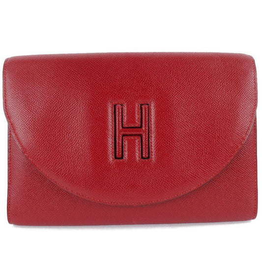 Hermes H Logo Vintage Vaux Epson Rouge Vif Red 0S Ladies Clutch Bag