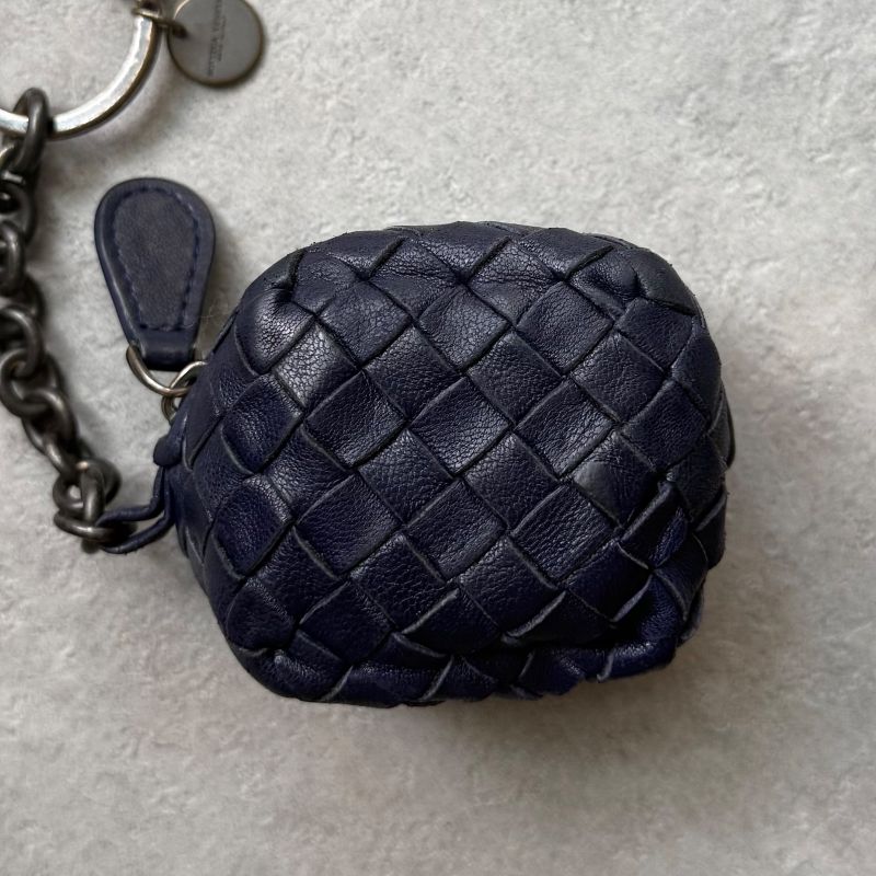 Bottega Veneta Key Ring Coin Case Charm Intrecciato Lamb Leather Navy
