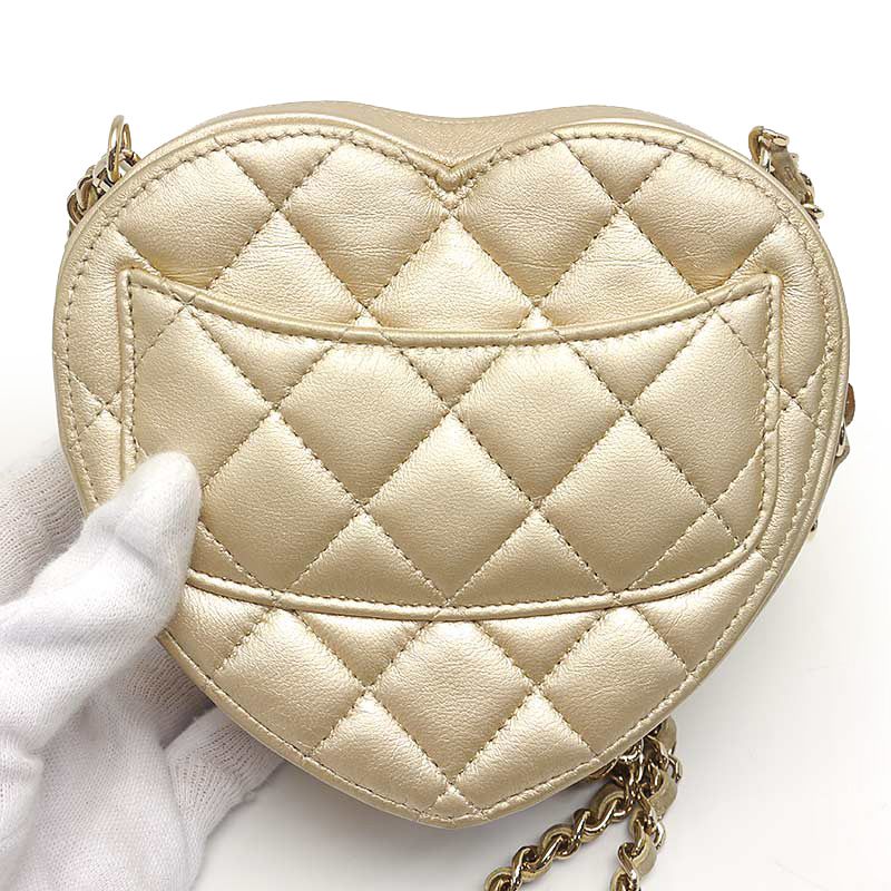 Chanel Matelasse Chain Shoulder Bag Heart Gold Lambskin