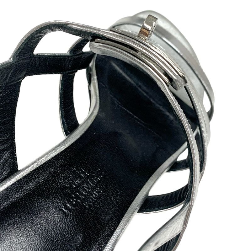 Hermes Transat Sandals Shoes Leather Silver Flat Sandals Kelly Hardware