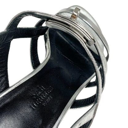 Hermes Transat Sandals Shoes Leather Silver Flat Sandals Kelly Hardware