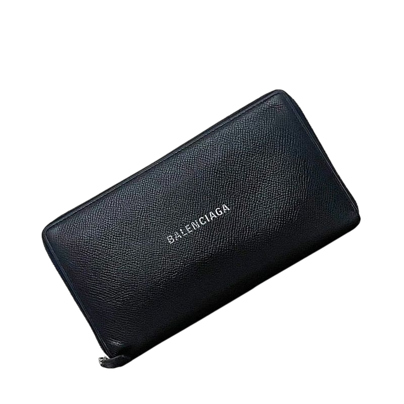 Balenciaga Round Zipper Long Wallet Black Everyday Wallet Leather