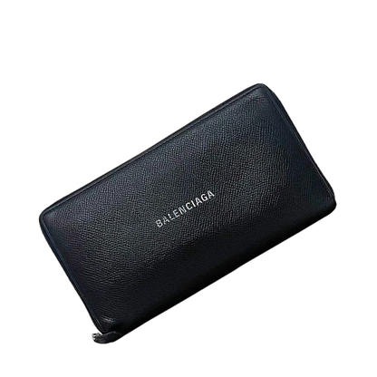 Balenciaga Round Zipper Long Wallet Black Everyday Wallet Leather