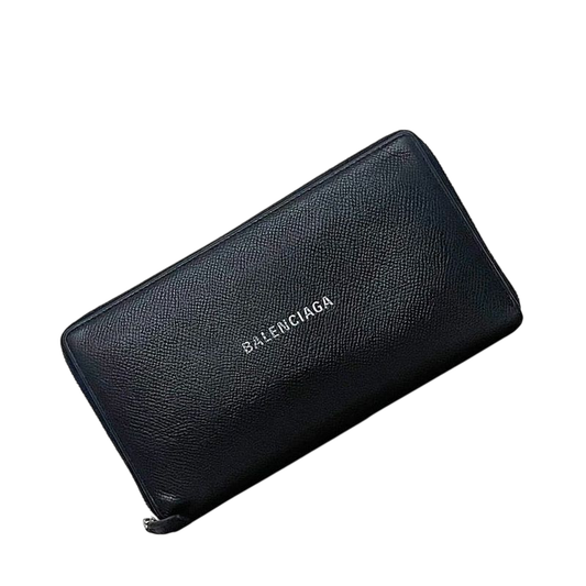 Balenciaga Round Zipper Long Wallet Black Everyday Wallet Leather