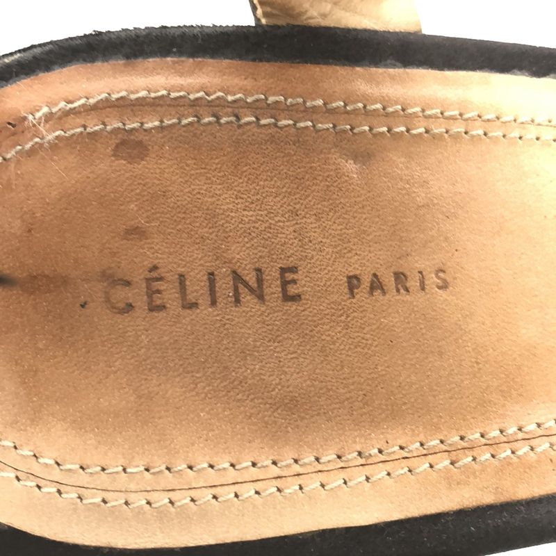 Celine Wood Wedge Sole Sandals Black 37 1 2