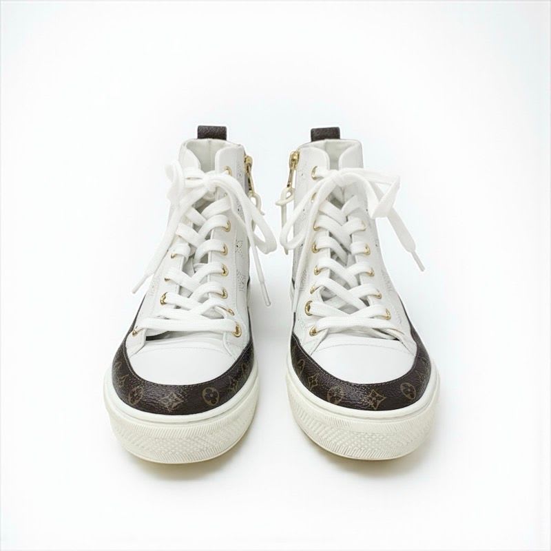 Louis Vuitton Stellar Line Monogram Sneakers Shoes Leather White Brown Logo