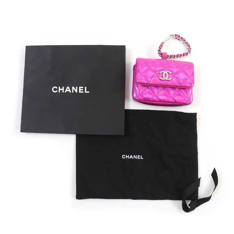 CHANEL Years Gift 2023 Coco Mark Hardware Attached Matelasse Enamel Pouch Neon