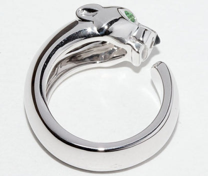 Cartier Ring 18K White Gold Tsavorite Garnet Onyx Panther De Cartier Ring Masai