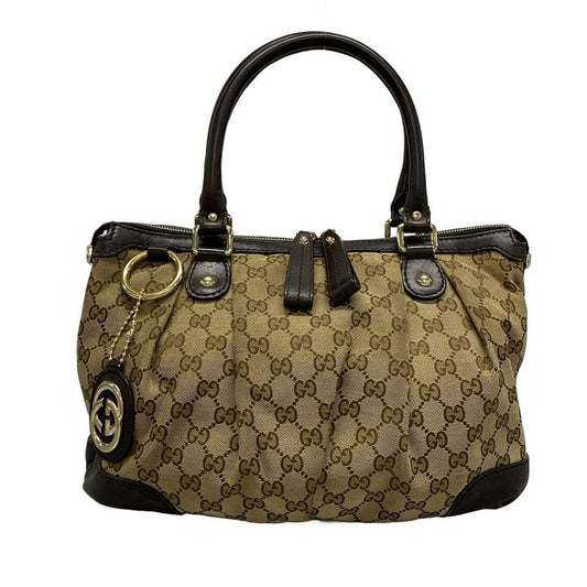 Gucci Handbag Sookie GG Pattern 247902 Dark Brown And Beige Leather