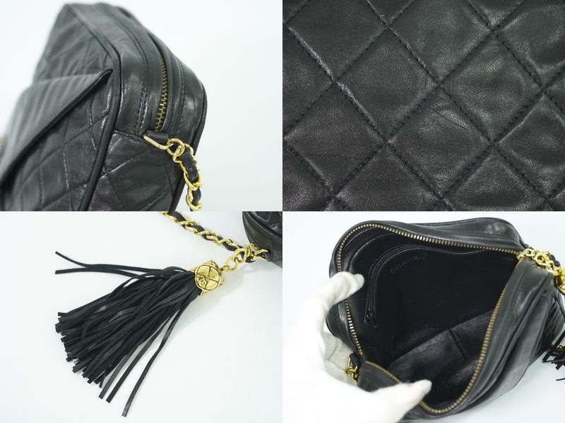 Authentic Chanel Coco Mark Matelasse Tassel Chain Shoulder Bag Lambskin Leather