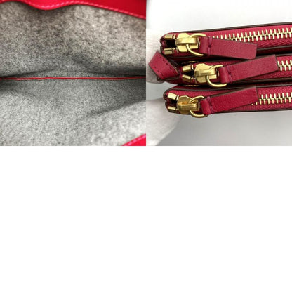 Celine Trio Shoulder Bag 0154 Crossbody Shoulder Dark Pink Red Leather Women's