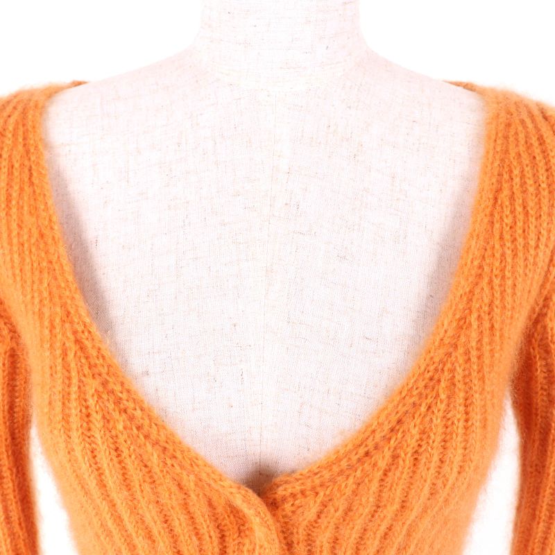 Celine 2a38t377n Mohair Silk Blend Cropped Length V-neck Long Sleeves Knit