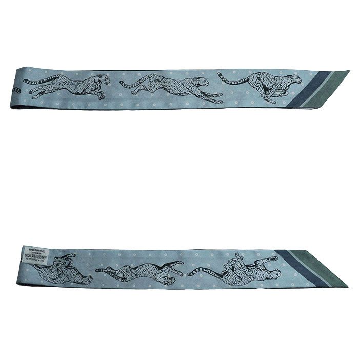 Hermes Guepards Bandana Cheetah Scarf Blue Marine Clesol / Blue Ciel / Green