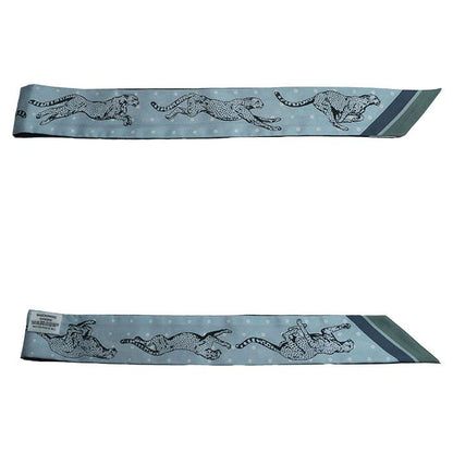 Hermes Guepards Bandana Cheetah Scarf Blue Marine Clesol / Blue Ciel / Green
