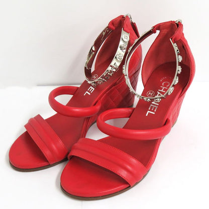 Chanel Sandals Wedge Sole Matelasse Metal Strap 36 Half 23.5cm
