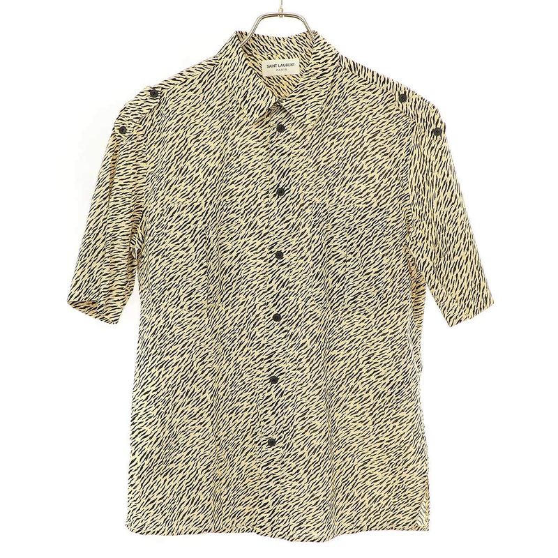 Saint Laurent Paris Short Sleeve Zebra Shirt 604908 Y1a74 Beige 37