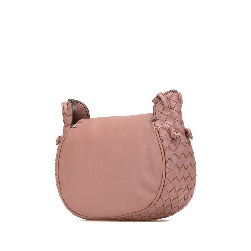 Bottega Veneta Intrecciato Crossbody Shoulder Bag Beige Pink Leather Women