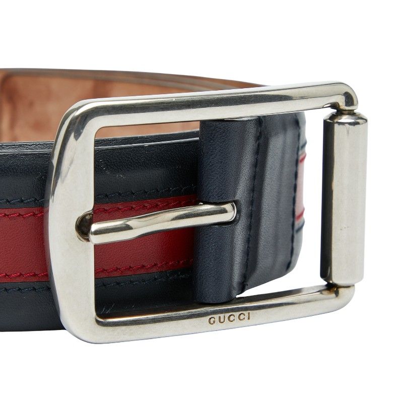 Gucci Sherry Line Belt Size: 90 36 295331 Navy Red Leather Men's Gucci