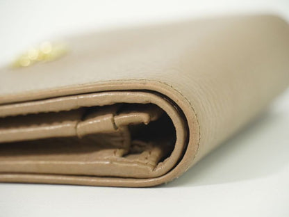 Authentic Gucci GG Marmont Fold Wallet Compact Wallet Leather Beige 456126