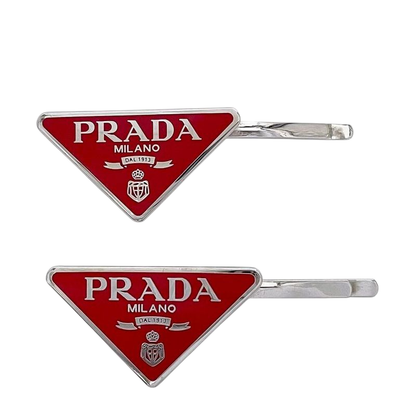 Prada Hairpin Red Silver 1if051 Unused Metal