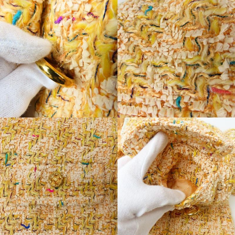 Chanel Tailored Jacket 38 Wool Nylon Acrylic Orange Multicolor Tweed Apparel