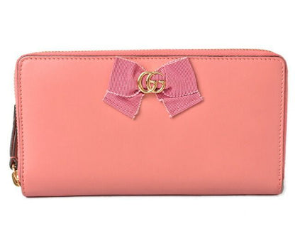 Gucci Wallet Gucci Long Wallet Round Zipper GG Marmont Ribbon Pink 435819 Dlxwj
