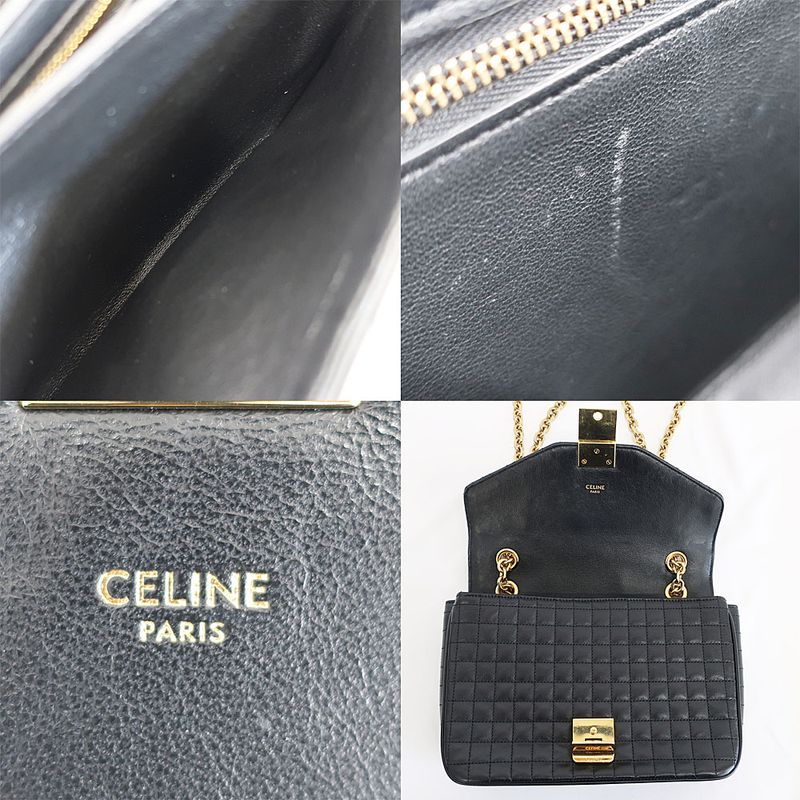 Celine Chain Shoulder Bag Quilted Black Gold Hardware Leather Women's