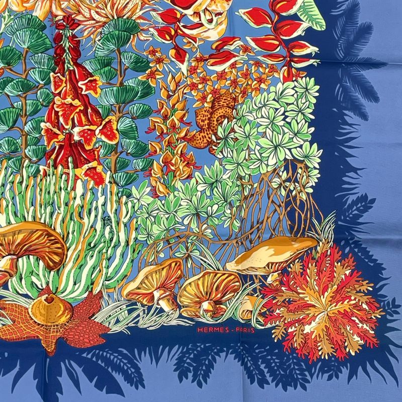 Hermes Scarf Silk L'ile Deserte None Man Island Carre 90 Navy