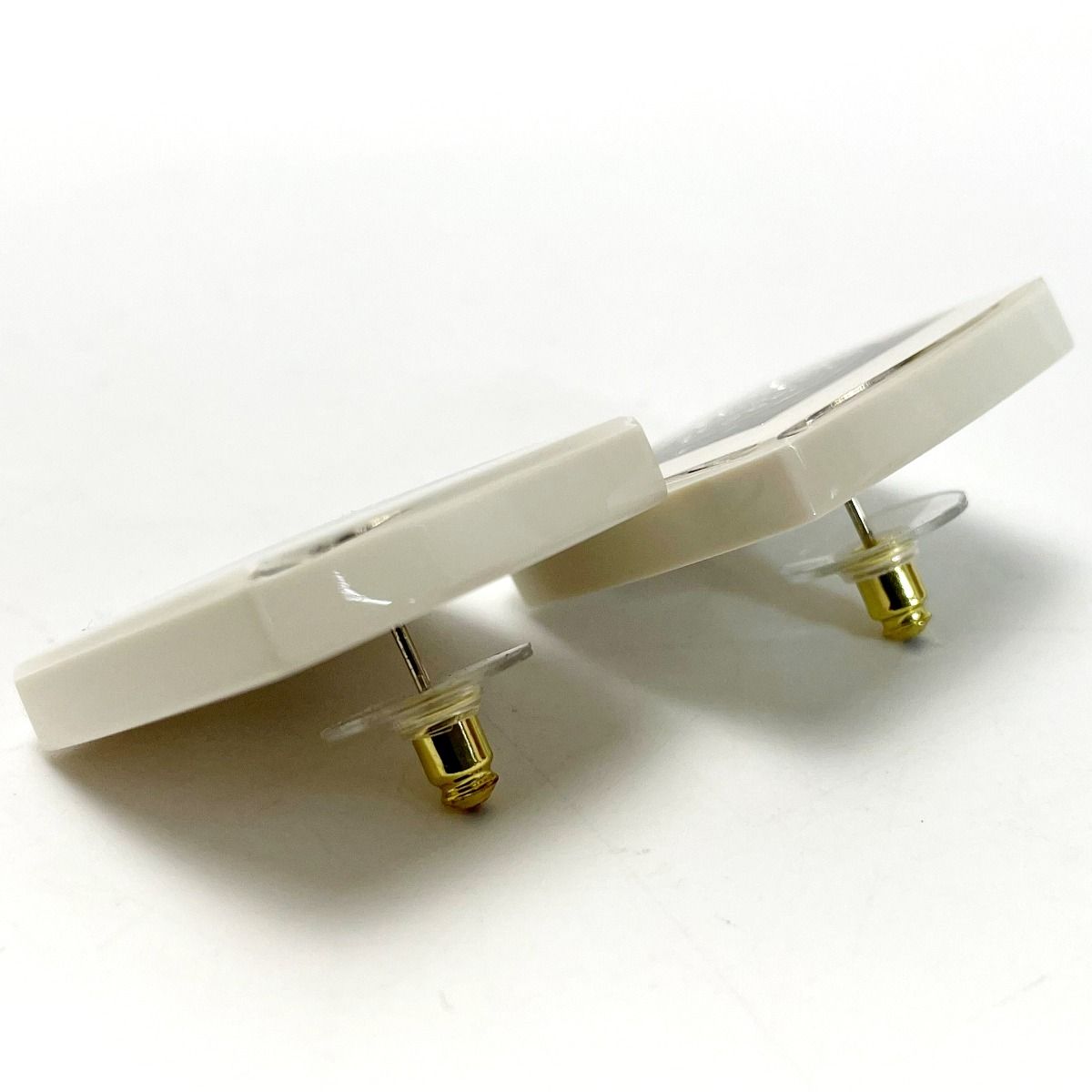 Chanel Resin X Rhinestone White X Gold Accessories Earrings Ladies