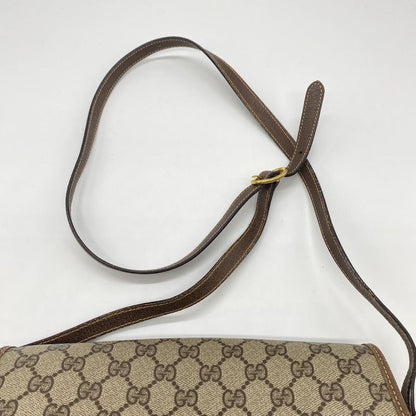 Gucci Old Gucci 001 113 6165 Shoulder Bag GG Supreme Leather Beige Brown Ladies