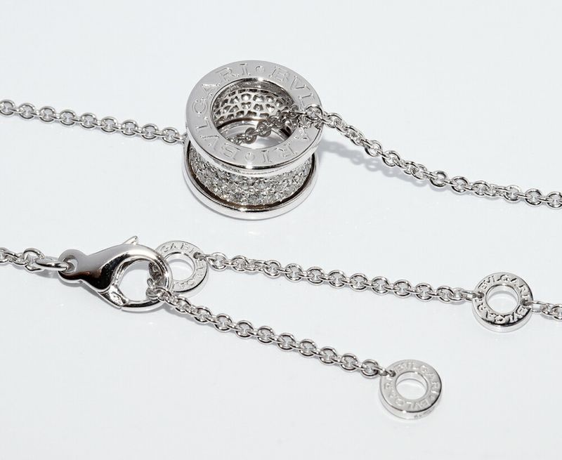 Bulgari Pendant Necklace 18K White Gold Pave Diamond 087ct Bzero1 Pendant