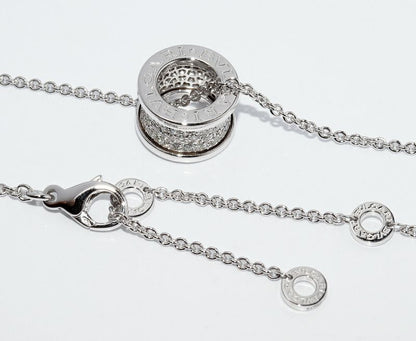 Bulgari Pendant Necklace 18K White Gold Pave Diamond 087ct Bzero1 Pendant