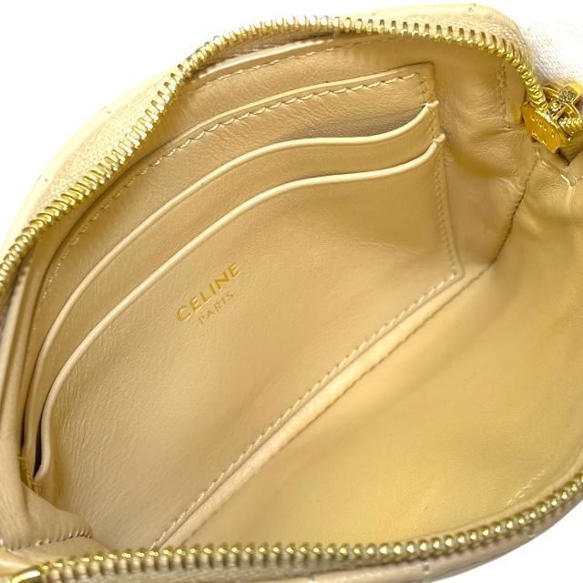 Celine Ccharm Coin Case Coin Purse Mini Pouch Quilted Leather Beige