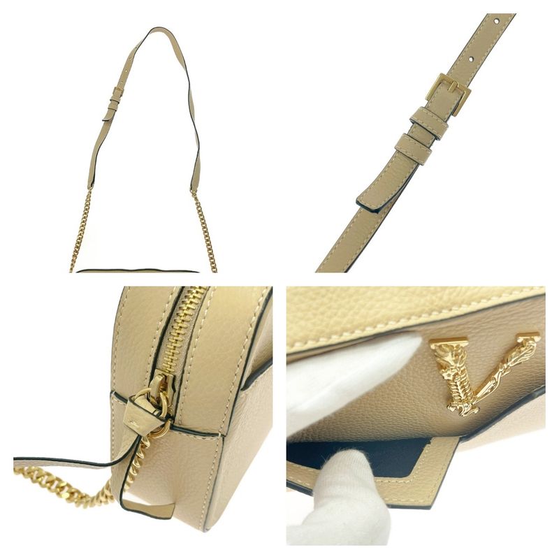 Versace Leather Virtus Chain Shoulder Bag Beige 412403 Shoulder Bag
