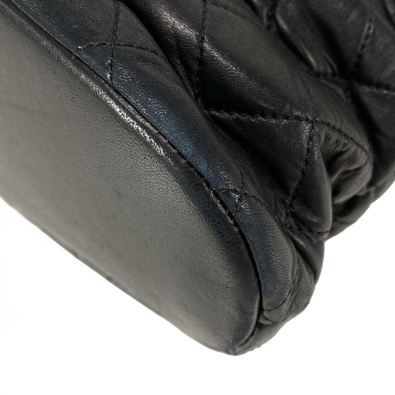 Chanel Matelasse Black Chain Shoulder Bag / Silver Hardware / Gathered Lambskin