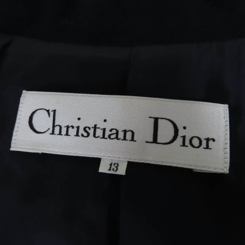 Christian DIOR Vintage 100% Wool Jacquard Jacket/tight Skirt Setup Dark Navy 13