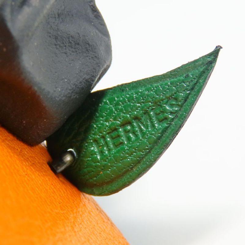 Hermes Bag Charm Leather Silver 925 Orange Silver Hardware Accessories Small