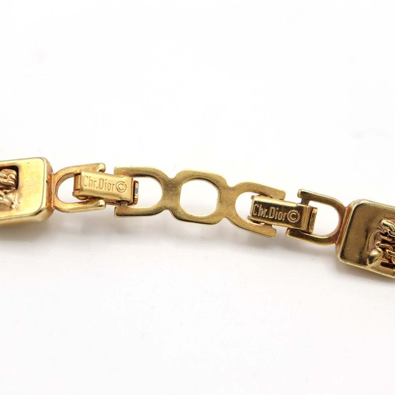 Christian DIOR Necklace Black Stone Rhinestone Gold Color Accessories Women